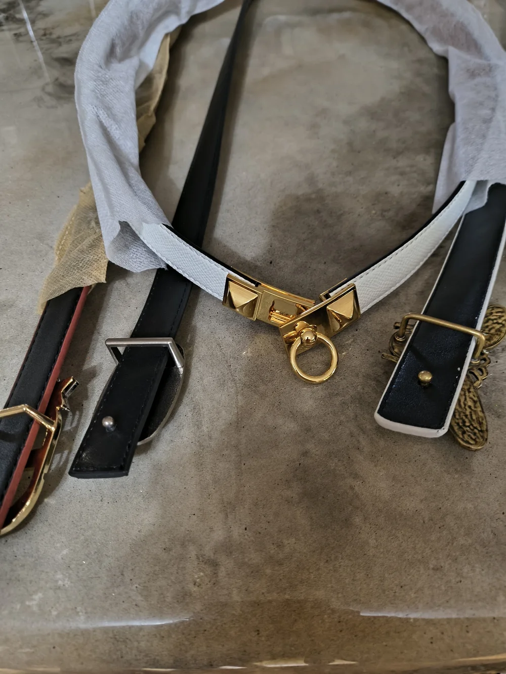 Women's 4 Belt Lot Decorative Belts - Red, Black, White